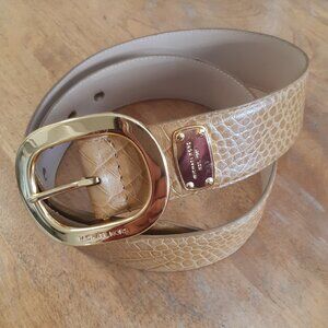 Michael Kors Croc Embossed Leather Genuine Belt - Gold Buckle Beige Medium 39 In